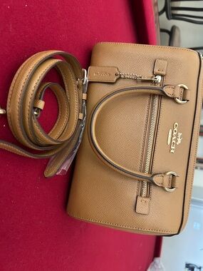 Coach Tan Pebble Leather Satchel with Gold Hardware